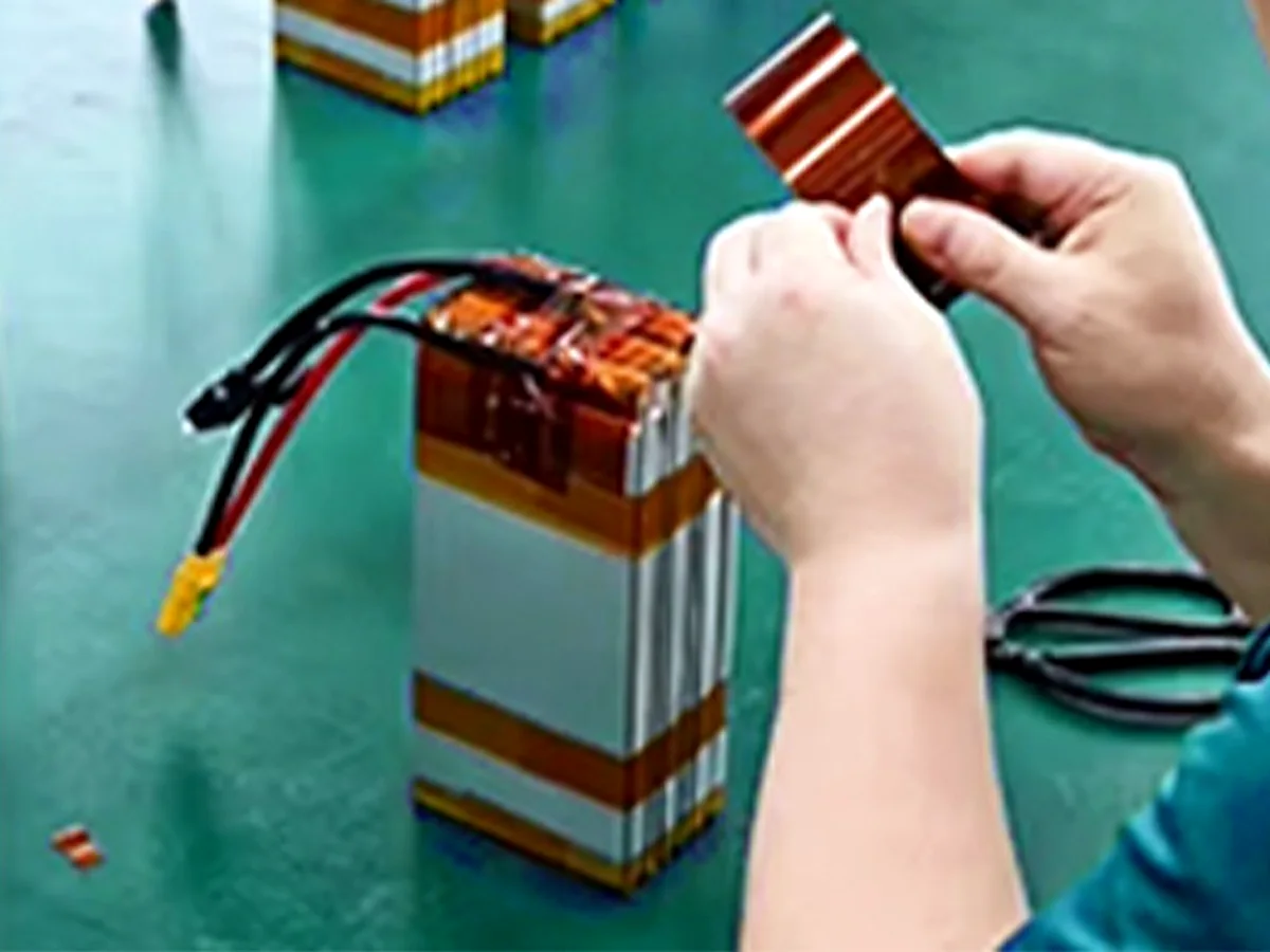 Applying insulation tape to a drone battery pack