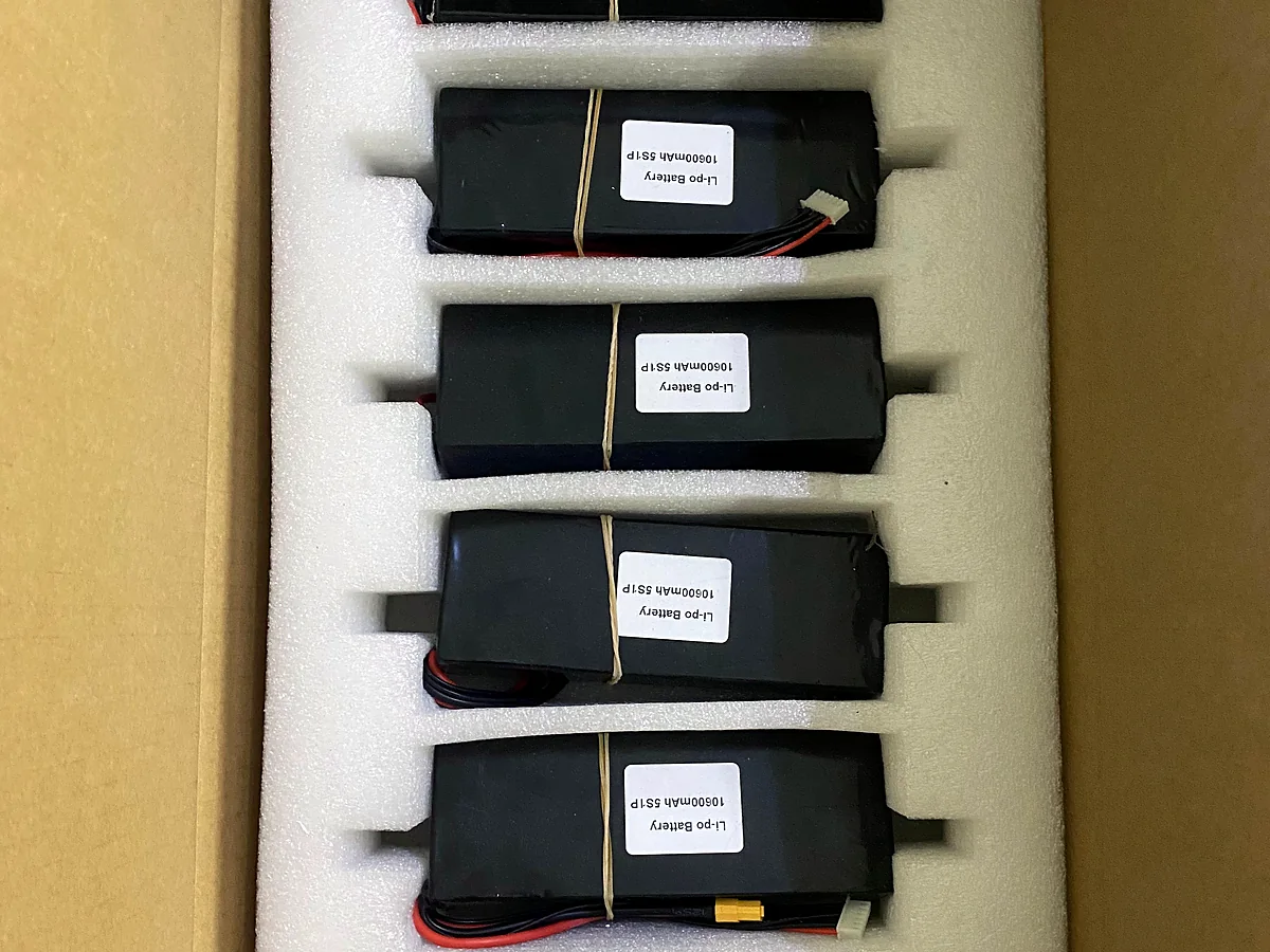 Battery packs in foam-lined cartons ready for shipment