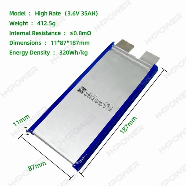 Second image of HHPOWER 3,6V 35Ah Si-C Semi-Solid State Battery 320Wh/kg 1000cycles for UAV FPV