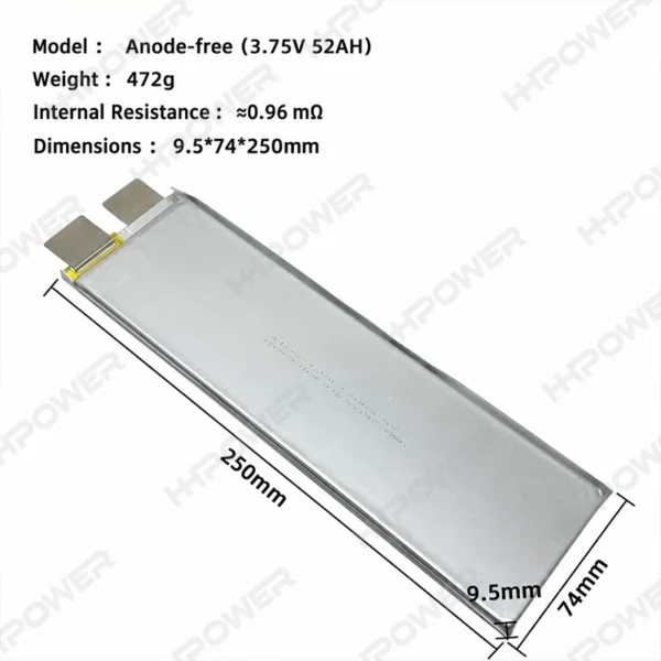 Second image of HHPOWER Anode Free 3.75V 52Ah Semi-Solid State Battery 410Wh/kg for UAV FPV VTO