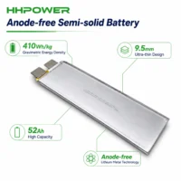 Anode-free semi-solid battery 52Ah with 410Wh/kg energy density, 9.5mm ultra-thin design and lithium metal anode-free technology