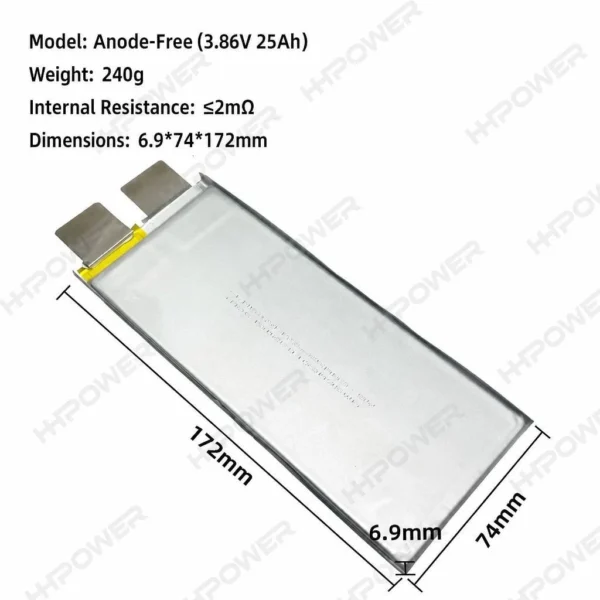 Second image of HHPOWER Anode Free 3.86V 25Ah Semi-Solid State Battery 410Wh/kg for UAV FPV VTOL