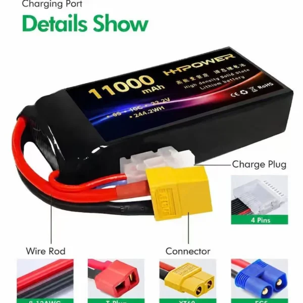 Second image of HHPOWER Custom 6S 22.2V 8-50Ah Drone Battery Pack for UAV FPV VTOL