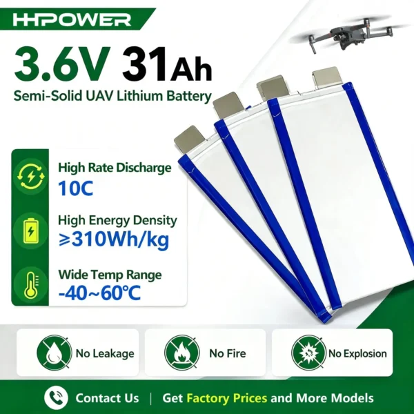 HHPOWER 3,6V 31Ah Si-C Semi-Solid State Battery 310Wh/kg 10C Drone Battery