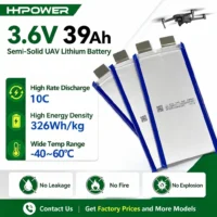HPOWER 3.6V 39Ah semi-solid UAV lithium battery pouch cell with 10C high rate discharge and 326Wh/kg energy density