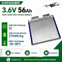 HPOWER 3.6V 56Ah semi-solid UAV lithium battery pouch cell with 5C high rate discharge and 275Wh/kg energy density