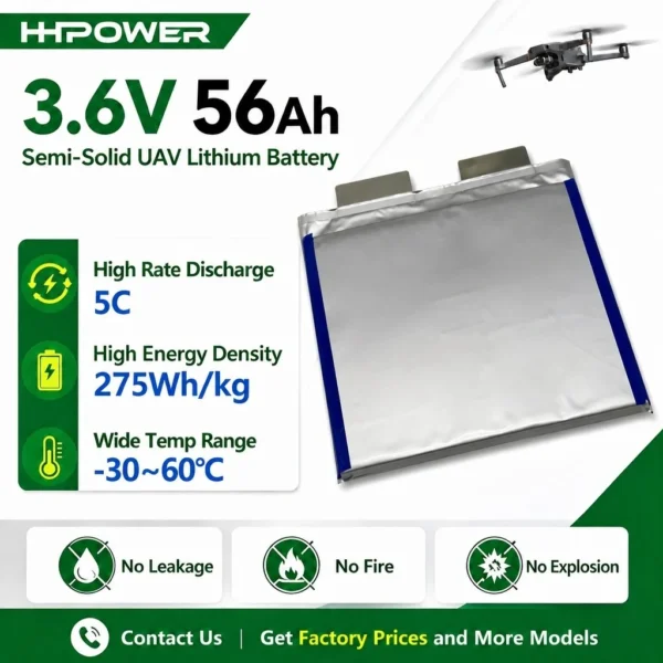 HHPOWER 3,61V 56Ah Si-C Semi-Solid State Battery 275Wh/kg 1500 cycles for UAV FPV
